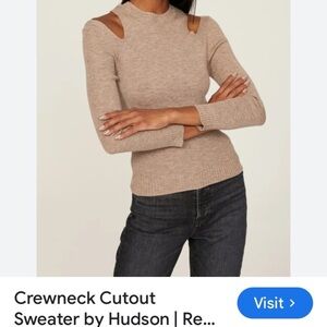 Hudson Women's wool Tan Crewneck Cutout Shoulder Stretchy Sweater new, as is L